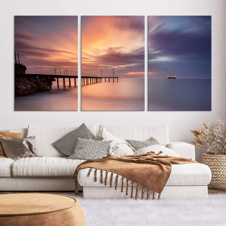 Pink Sunset Beach Canvas Wall Art Print Large Wall Decor