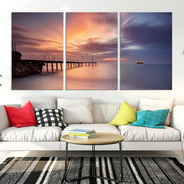 Pink Sunset Beach Canvas Wall Art Print Large Wall Decor