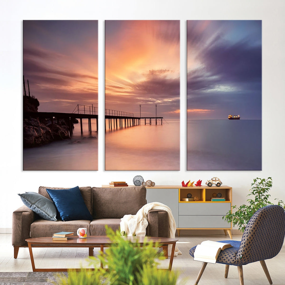 Pink Sunset Beach Canvas Wall Art Print Large Wall Decor