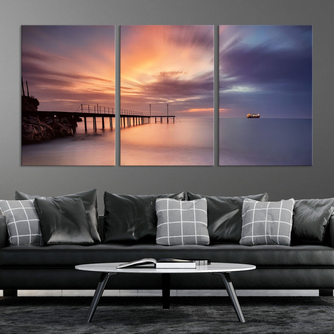 Pink Sunset Beach Canvas Wall Art Print Large Wall Decor