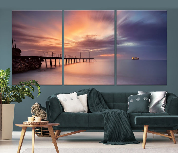 Pink Sunset Beach Canvas Wall Art Print Large Wall Decor