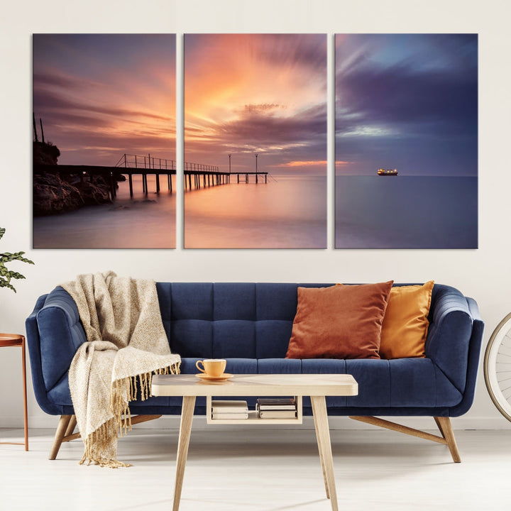 Pink Sunset Beach Canvas Wall Art Print Large Wall Decor