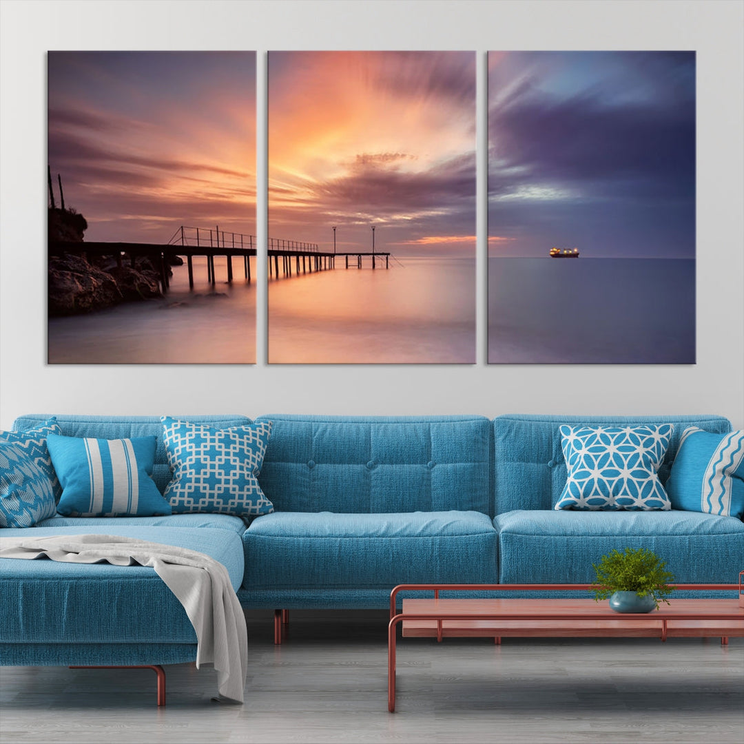 Pink Sunset Beach Canvas Wall Art Print Large Wall Decor