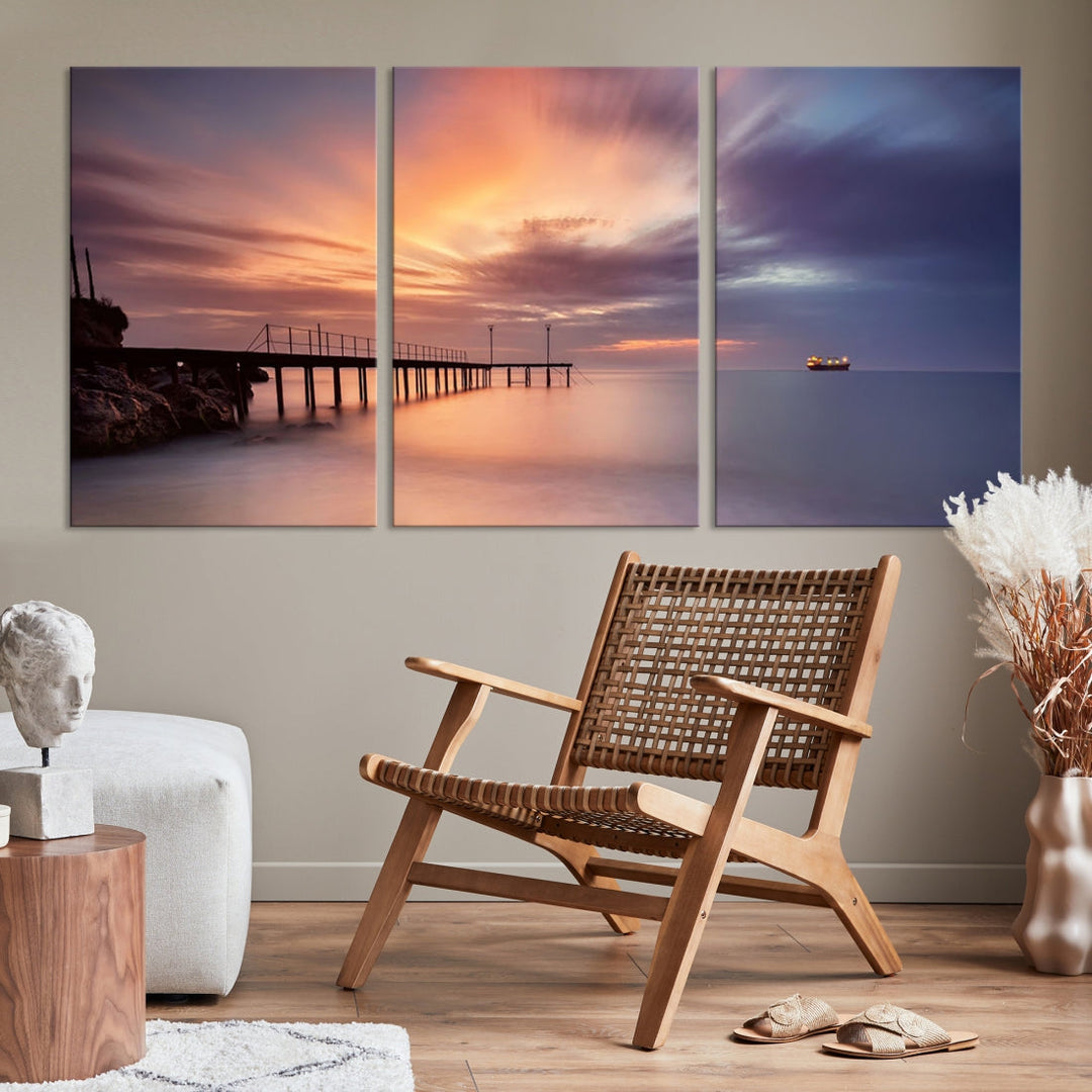 Pink Sunset Beach Canvas Wall Art Print Large Wall Decor