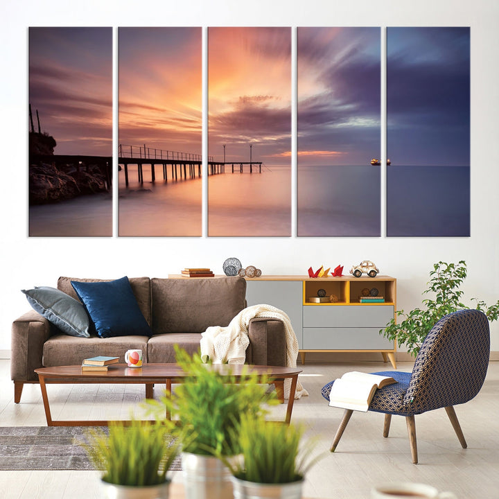 Pink Sunset Beach Canvas Wall Art Print Large Wall Decor