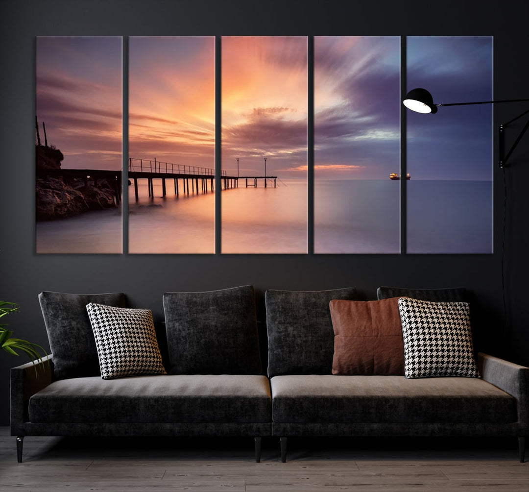 Pink Sunset Beach Canvas Wall Art Print Large Wall Decor