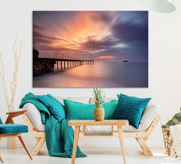 Pink Sunset Beach Canvas Wall Art Print Large Wall Decor