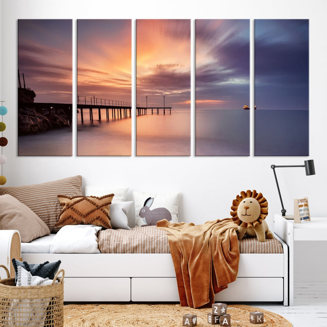 Pink Sunset Beach Canvas Wall Art Print Large Wall Decor