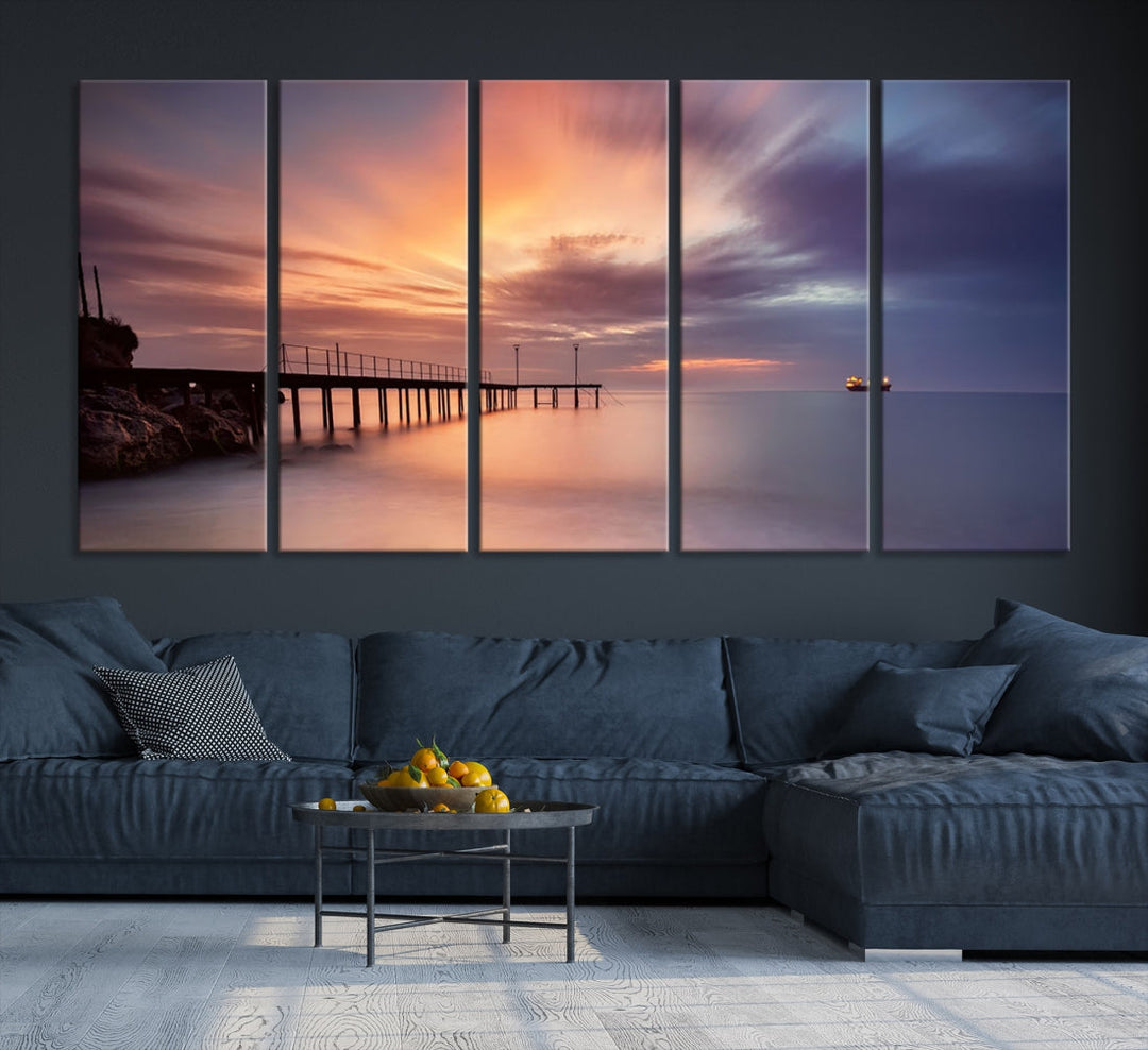 Pink Sunset Beach Canvas Wall Art Print Large Wall Decor