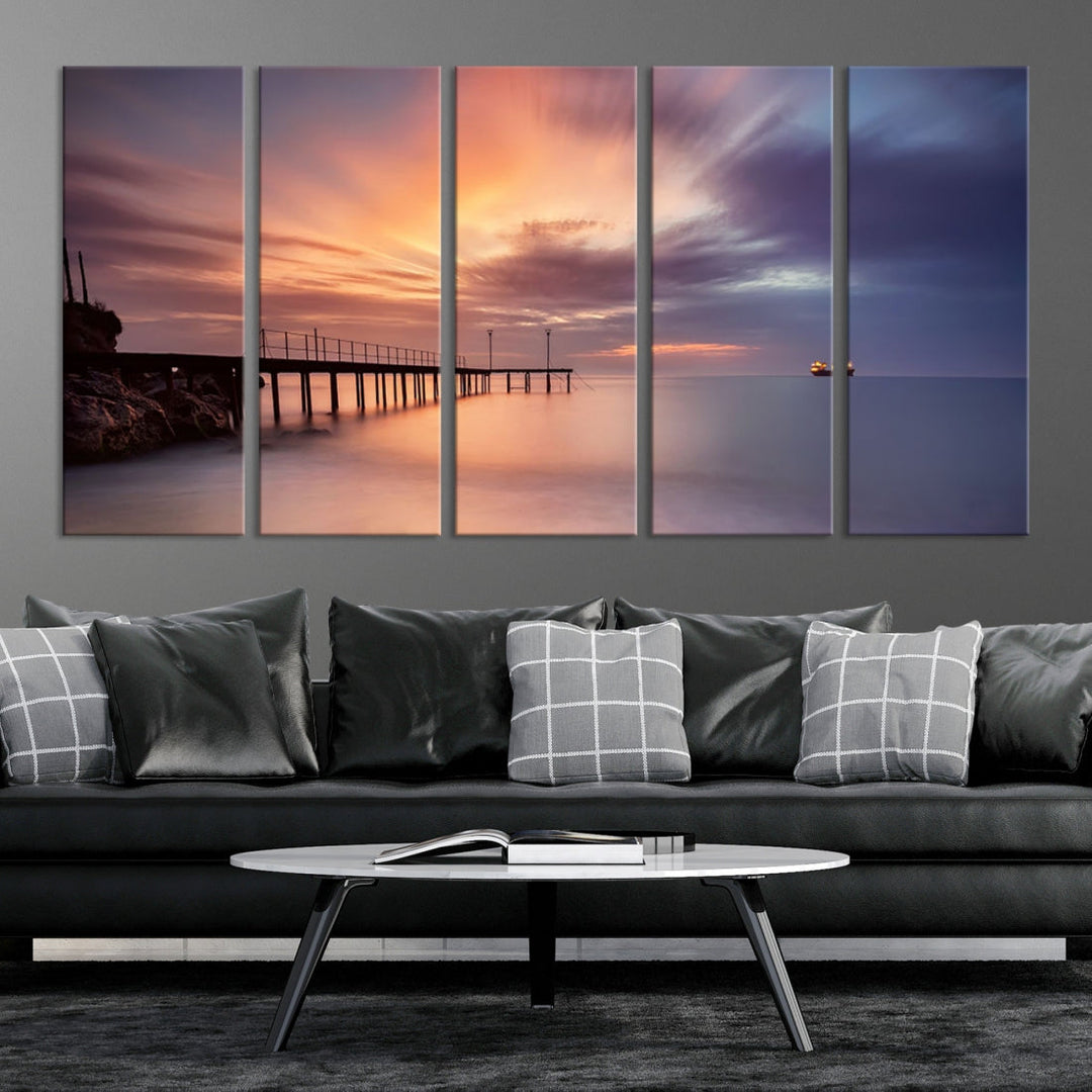 Pink Sunset Beach Canvas Wall Art Print Large Wall Decor