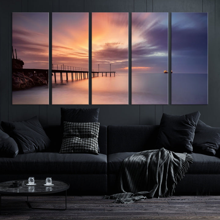 Pink Sunset Beach Canvas Wall Art Print Large Wall Decor