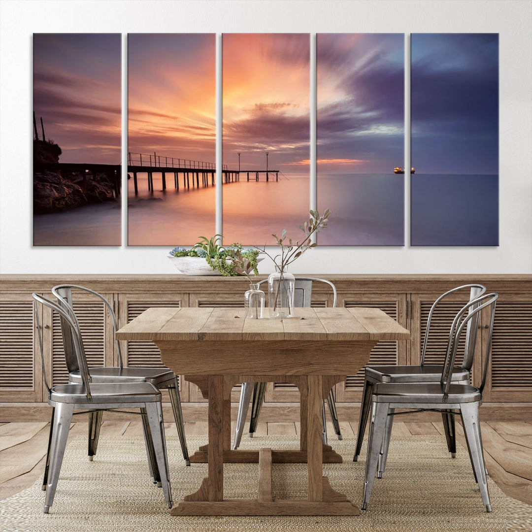 Pink Sunset Beach Canvas Wall Art Print Large Wall Decor