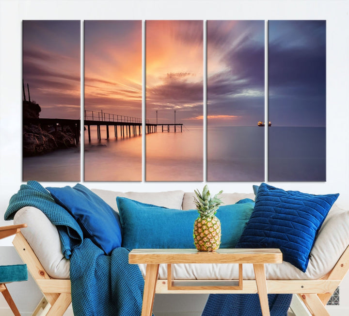 Pink Sunset Beach Canvas Wall Art Print Large Wall Decor