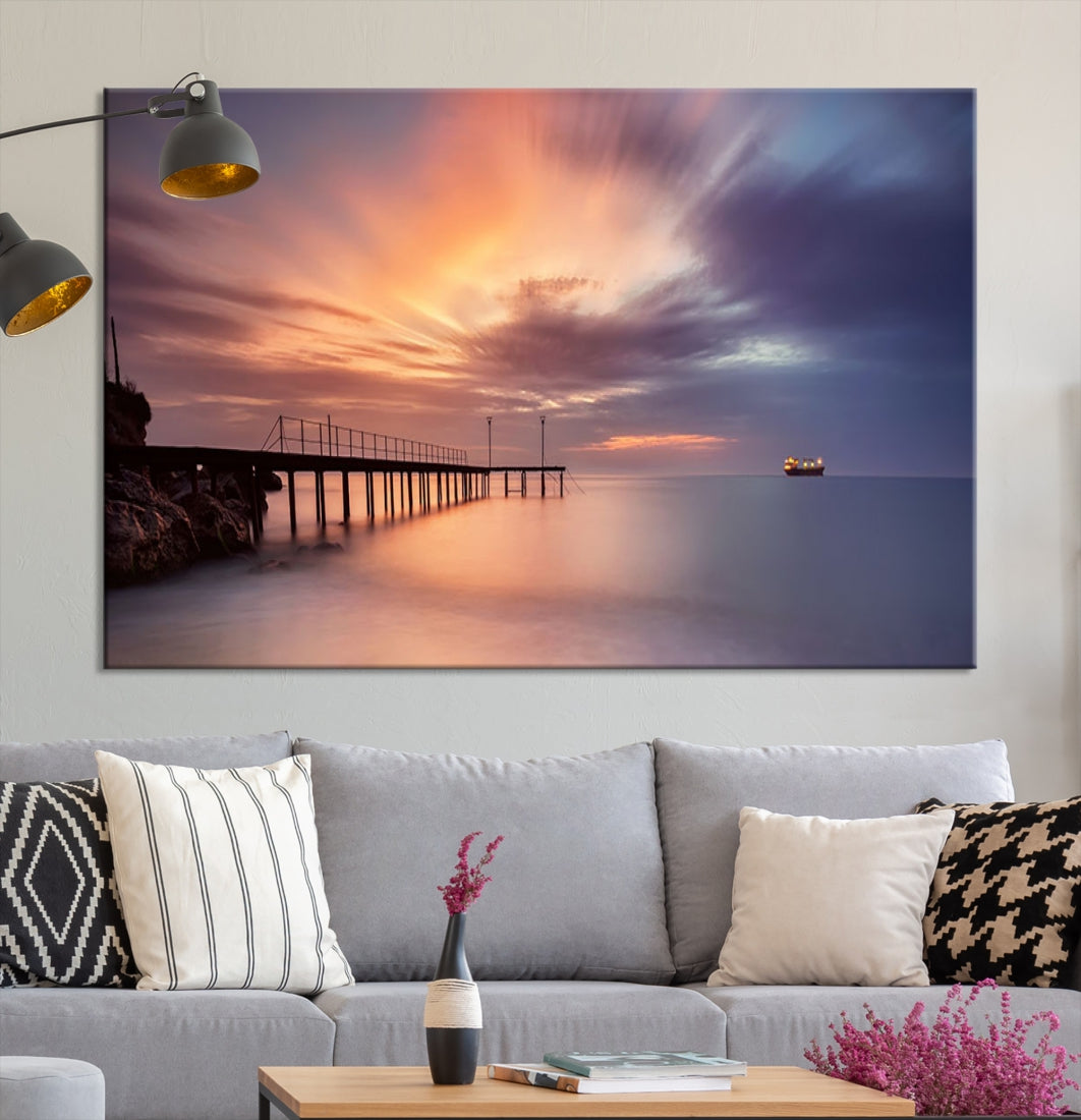 Pink Sunset Beach Canvas Wall Art Print Large Wall Decor