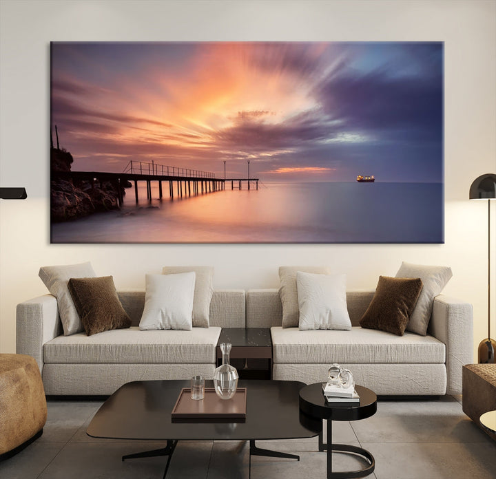 Pink Sunset Beach Canvas Wall Art Print Large Wall Decor