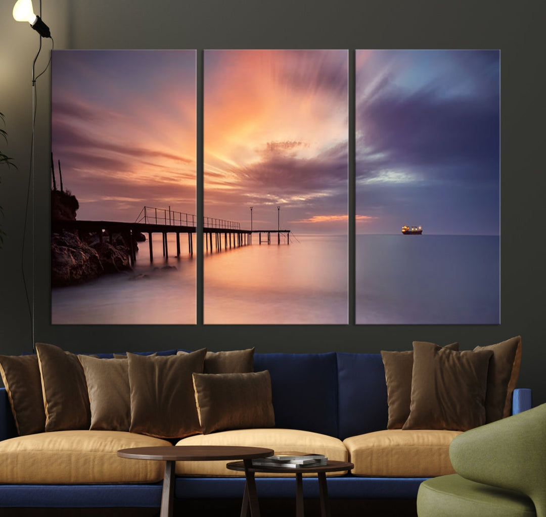 Pink Sunset Beach Canvas Wall Art Print Large Wall Decor