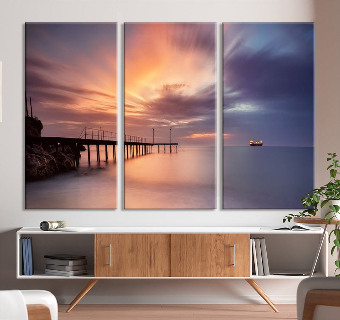 Pink Sunset Beach Canvas Wall Art Print Large Wall Decor