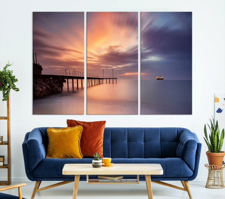 Pink Sunset Beach Canvas Wall Art Print Large Wall Decor