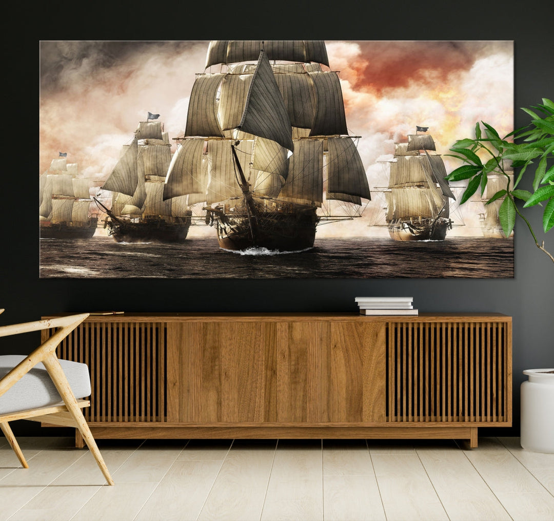 Pirate Fleet Canvas Wall Art Print Pirate Ships Art Framed Wall Decor