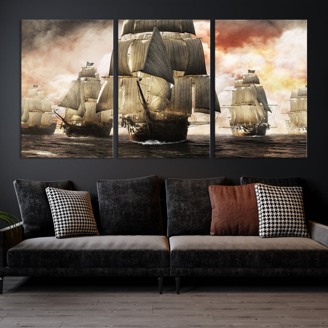 Pirate Fleet Canvas Wall Art Print Pirate Ships Art Framed Wall Decor