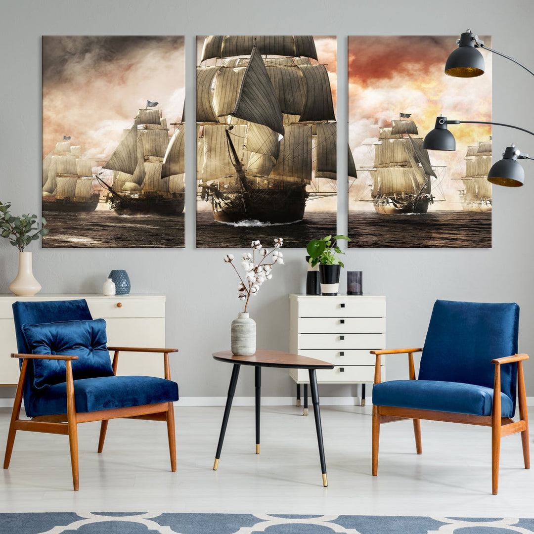 Pirate Fleet Canvas Wall Art Print Pirate Ships Art Framed Wall Decor