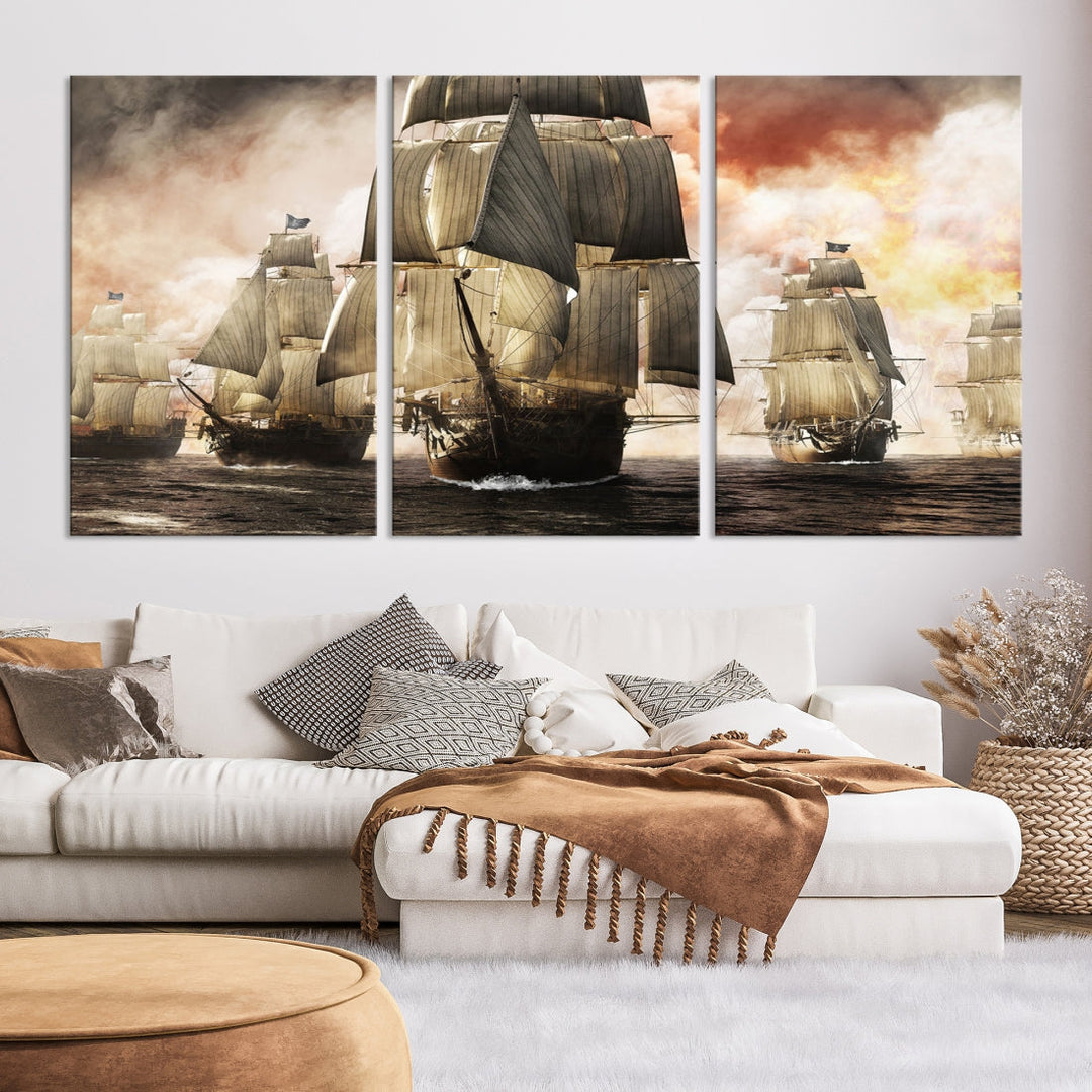 Pirate Fleet Canvas Wall Art Print Pirate Ships Art Framed Wall Decor