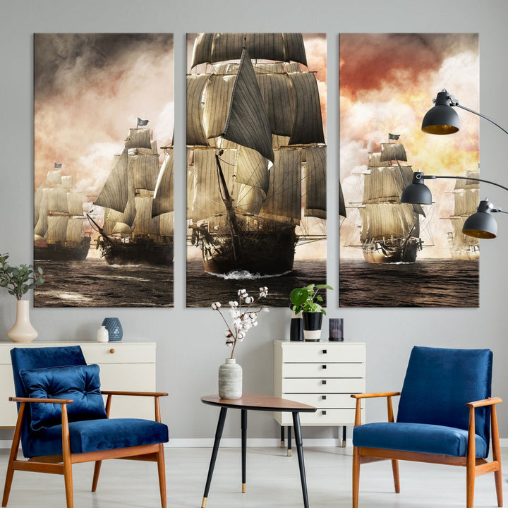 Pirate Fleet Canvas Wall Art Print Pirate Ships Art Framed Wall Decor