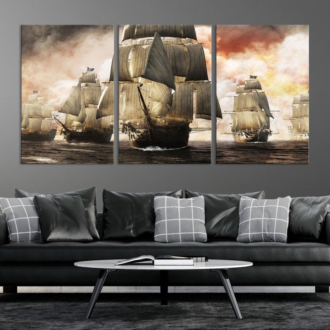 Pirate Fleet Canvas Wall Art Print Pirate Ships Art Framed Wall Decor