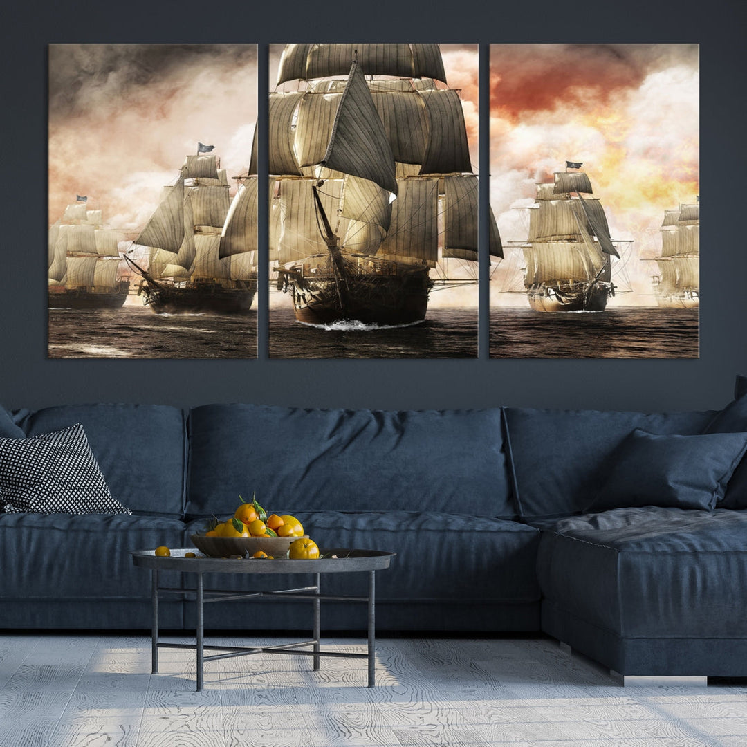 Pirate Fleet Canvas Wall Art Print Pirate Ships Art Framed Wall Decor