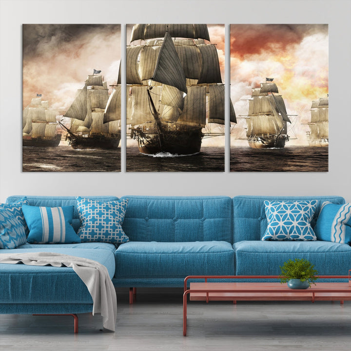 Pirate Fleet Canvas Wall Art Print Pirate Ships Art Framed Wall Decor