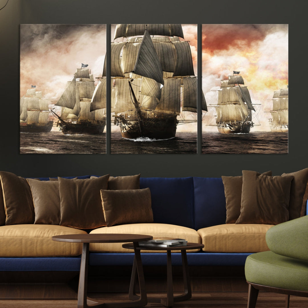 Pirate Fleet Canvas Wall Art Print Pirate Ships Art Framed Wall Decor