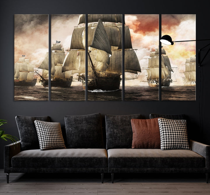 Pirate Fleet Canvas Wall Art Print Pirate Ships Art Framed Wall Decor