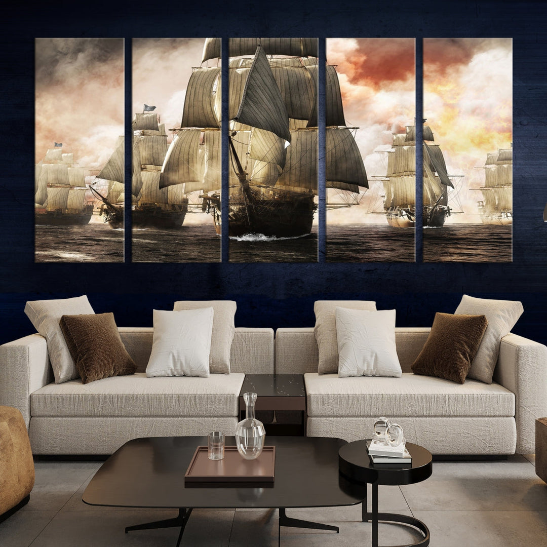 Pirate Fleet Canvas Wall Art Print Pirate Ships Art Framed Wall Decor