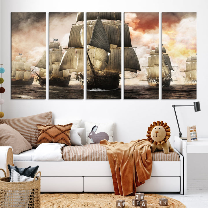 Pirate Fleet Canvas Wall Art Print Pirate Ships Art Framed Wall Decor