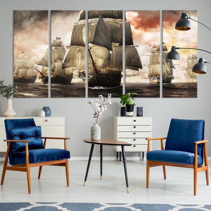 Pirate Fleet Canvas Wall Art Print Pirate Ships Art Framed Wall Decor