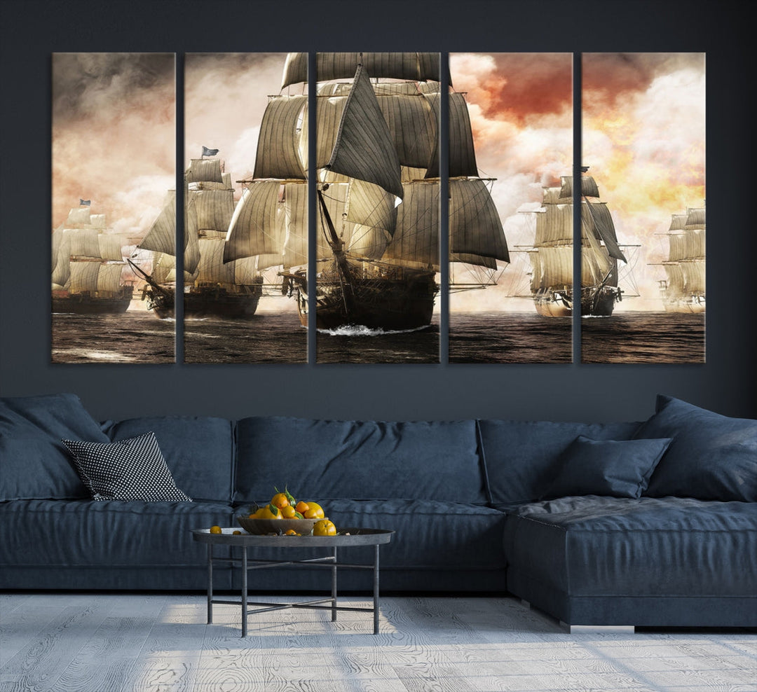 Pirate Fleet Canvas Wall Art Print Pirate Ships Art Framed Wall Decor