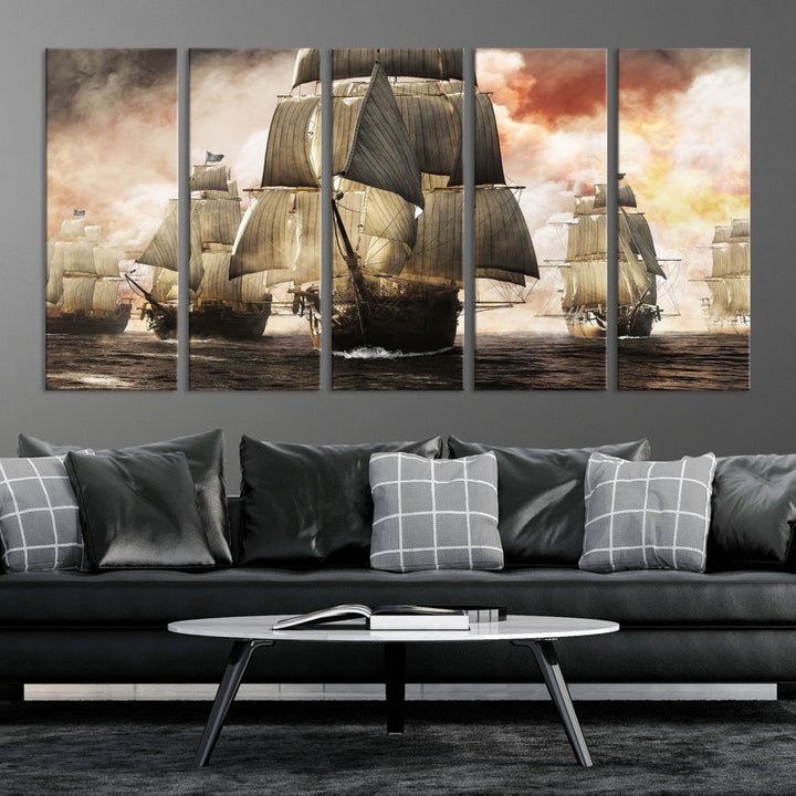 Pirate Fleet Canvas Wall Art Print Pirate Ships Art Framed Wall Decor