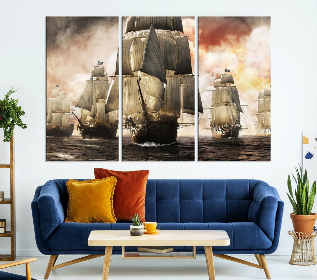 Pirate Fleet Canvas Wall Art Print Pirate Ships Art Framed Wall Decor