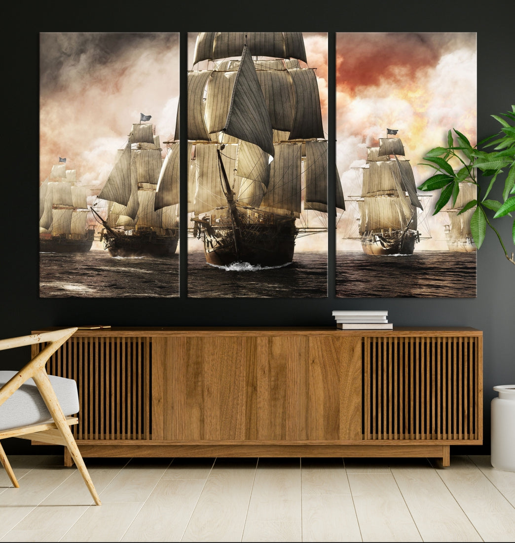 Pirate Fleet Canvas Wall Art Print Pirate Ships Art Framed Wall Decor