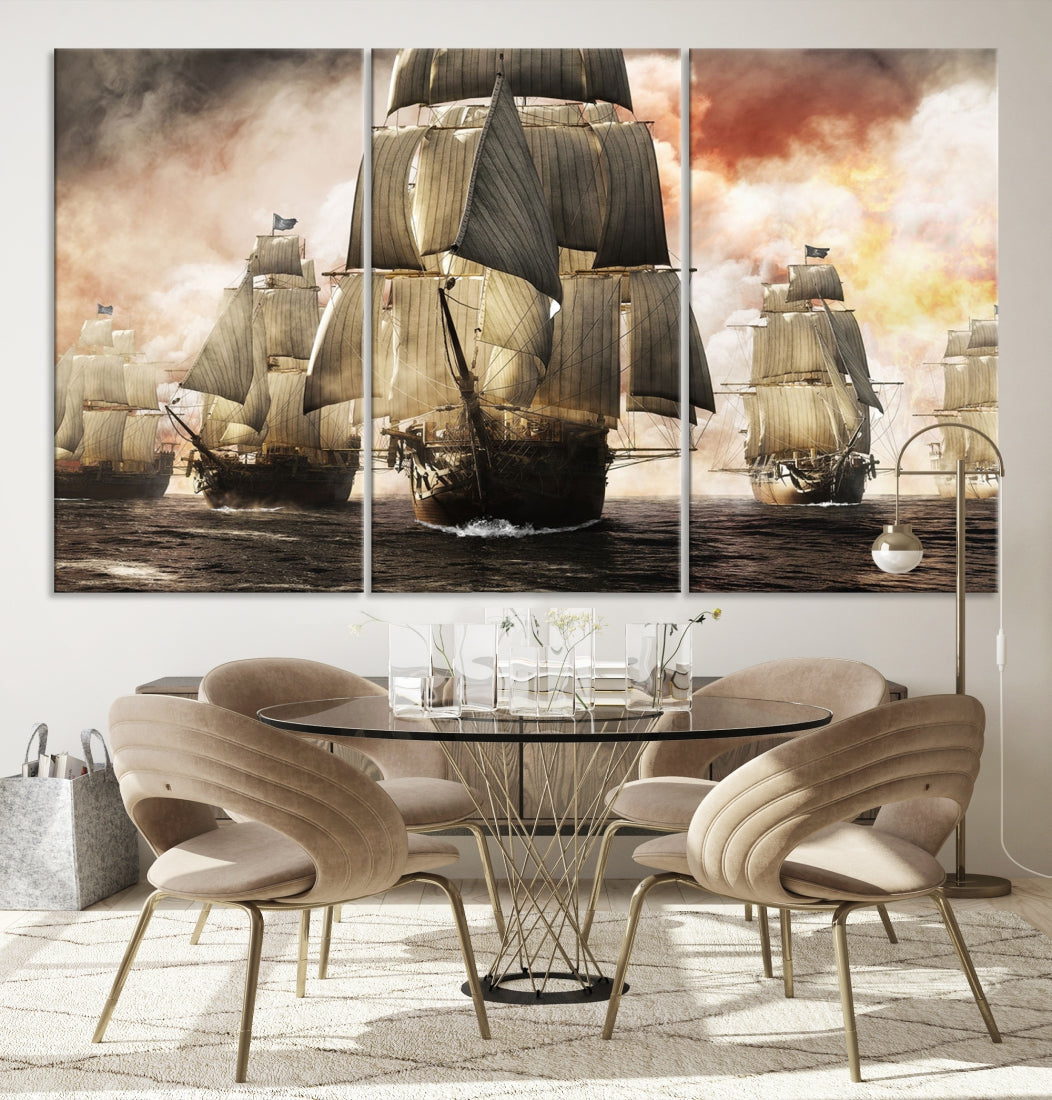 Pirate Fleet Canvas Wall Art Print Pirate Ships Art Framed Wall Decor