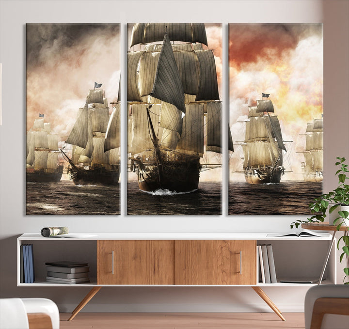 Pirate Fleet Canvas Wall Art Print Pirate Ships Art Framed Wall Decor