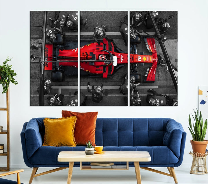 Formula Wall Art Print Car Racing Art F Pit Stop Printed Canvas Wall Decor Framed