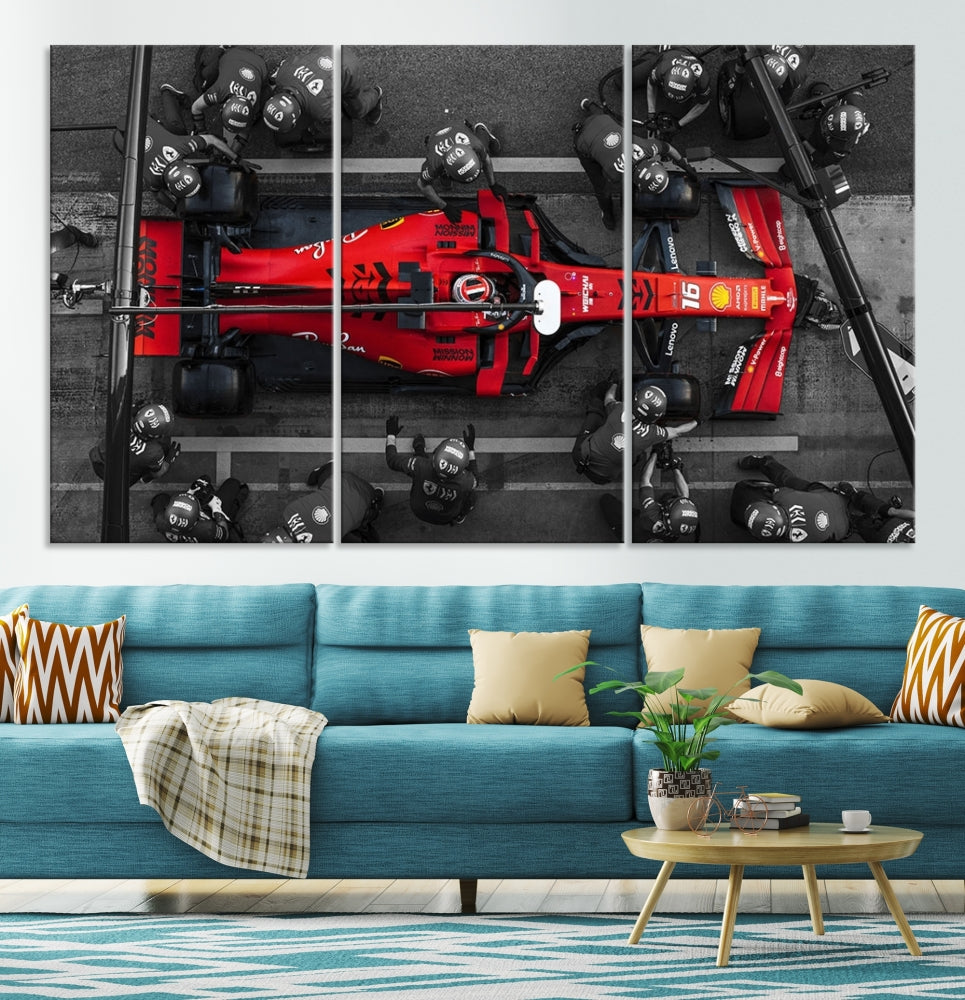 Formula Wall Art Print Car Racing Art F Pit Stop Printed Canvas Wall Decor Framed