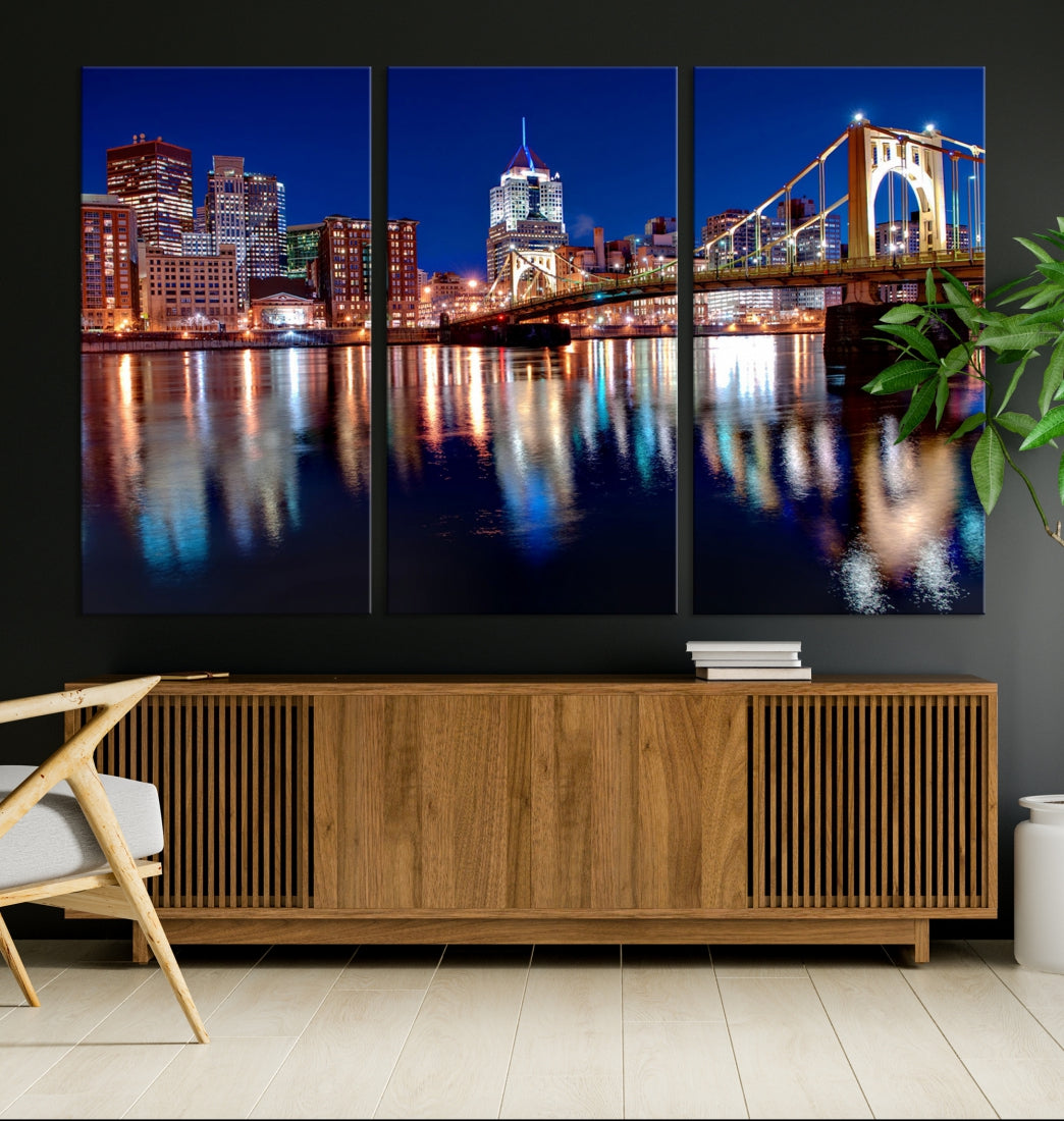 Pittsburgh City Canvas Wall Art Pittsburgh Skyline Canvas Art Large Wall Art Cityscape Art City Night Canvas