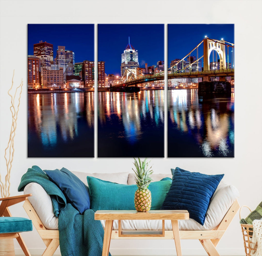 Pittsburgh City Canvas Wall Art Pittsburgh Skyline Canvas Art Large Wall Art Cityscape Art City Night Canvas