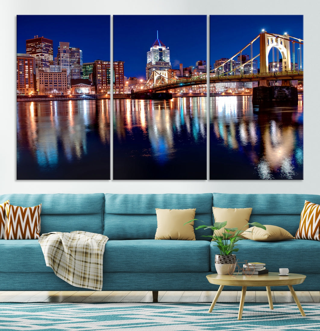 Pittsburgh City Canvas Wall Art Pittsburgh Skyline Canvas Art Large Wall Art Cityscape Art City Night Canvas