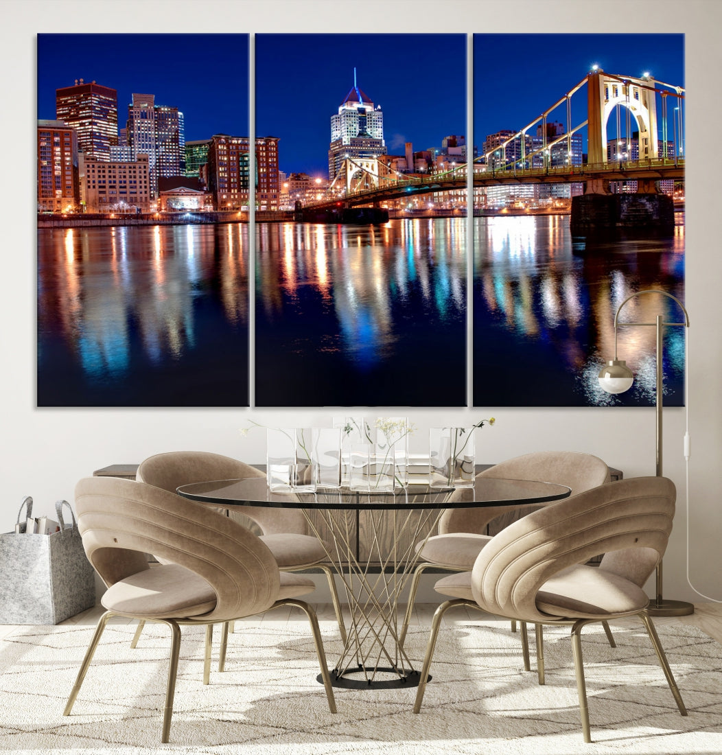 Pittsburgh City Canvas Wall Art Pittsburgh Skyline Canvas Art Large Wall Art Cityscape Art City Night Canvas