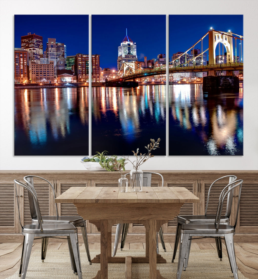 Pittsburgh City Canvas Wall Art Pittsburgh Skyline Canvas Art Large Wall Art Cityscape Art City Night Canvas