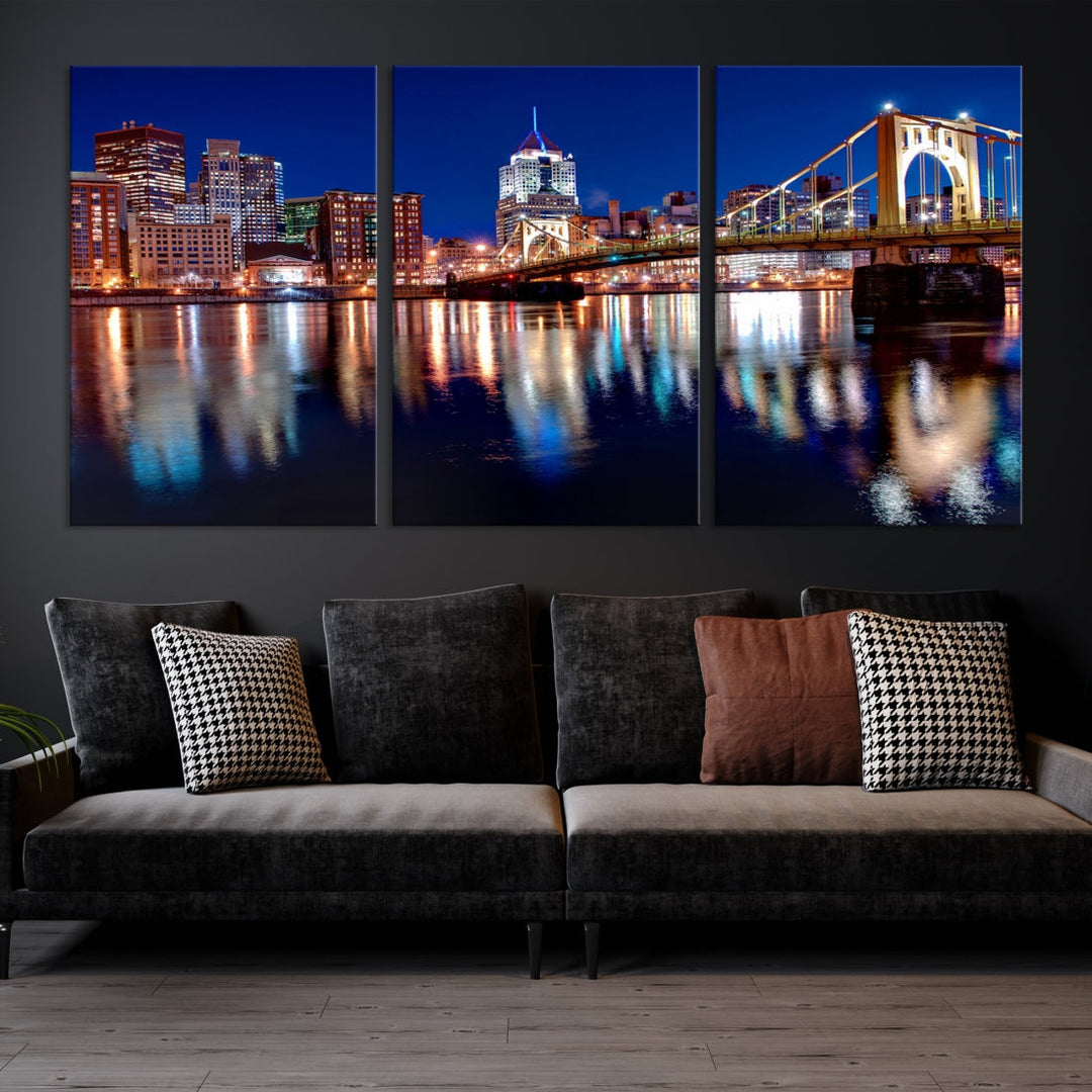 Pittsburgh City Canvas Wall Art Pittsburgh Skyline Canvas Art Large Wall Art Cityscape Art City Night Canvas