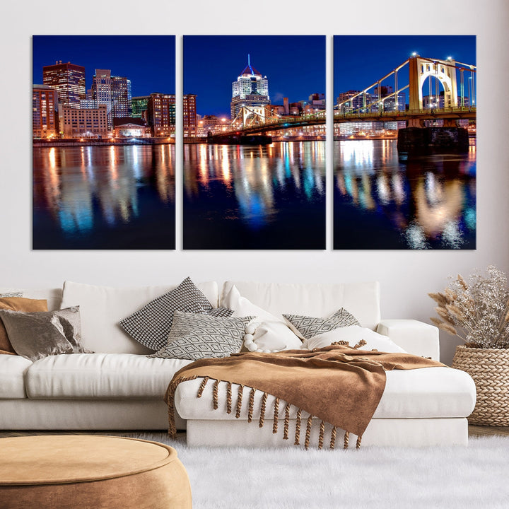 Pittsburgh City Canvas Wall Art Pittsburgh Skyline Canvas Art Large Wall Art Cityscape Art City Night Canvas